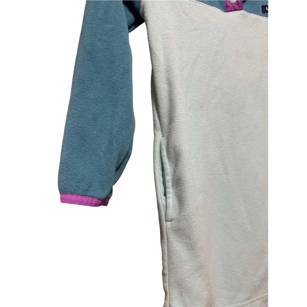 Lands End Fleece Dress Girls S 6-7 Teal Mint Excellent Colorblock Snap Neck
